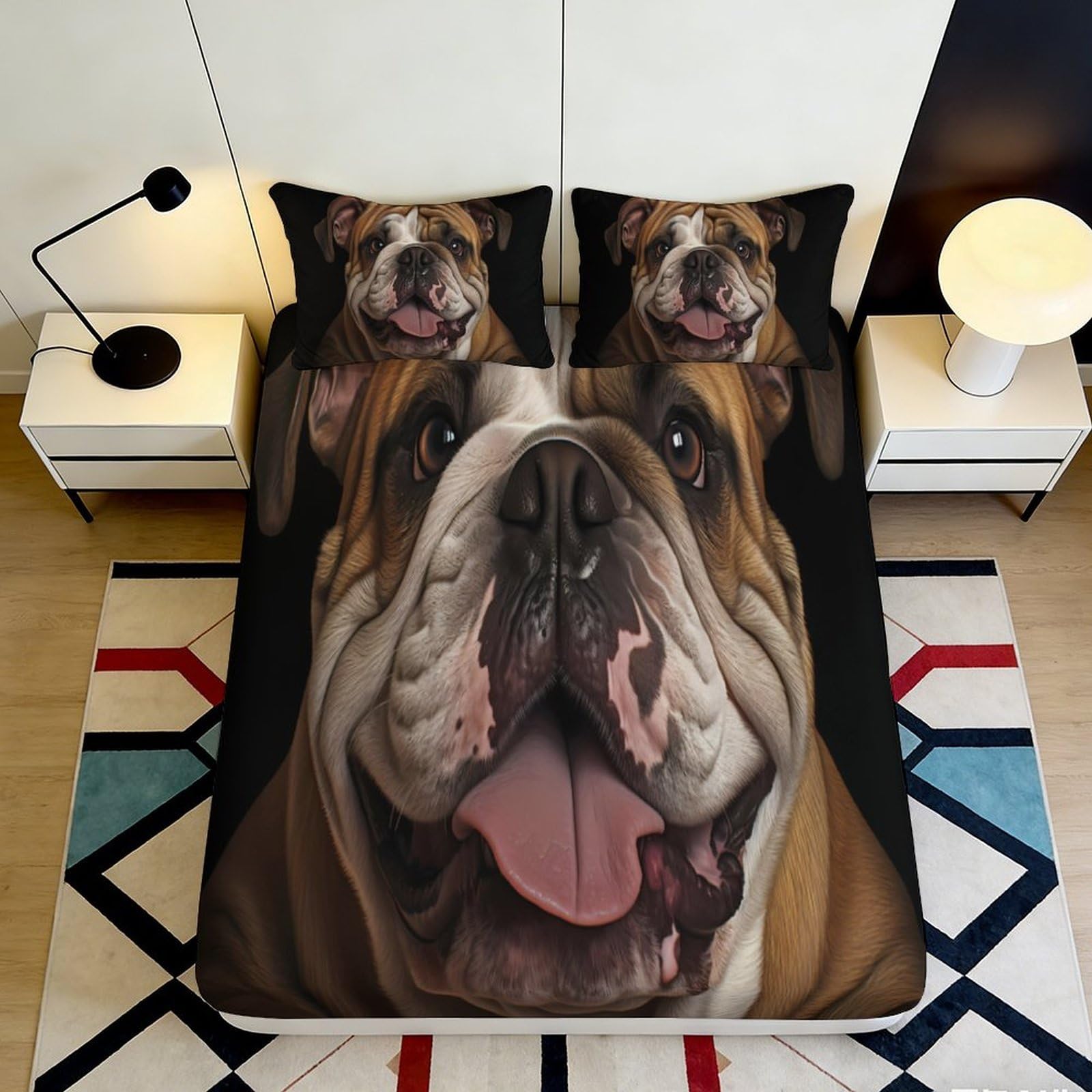 3D Printed Bulldog Fitted Sheet Microfiber Brown Cartoon Dog Bed Sheet for Bedroom Dorm Machine Washable Decor 90x200x25cm