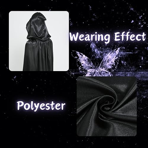 Miniatura 4 de Colorful House - Capa con capucha de longitud completa, unisex, capa de disfraz, 59", Negro