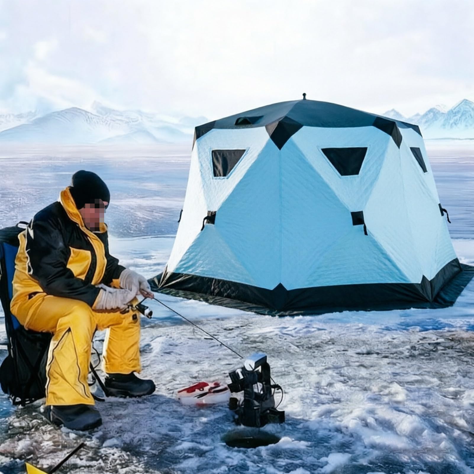 Tenda Da Pesca Sul Ghiaccio 3,3 X 3,3 X 1.8 M Rifugio Portatile 3.3mWhite