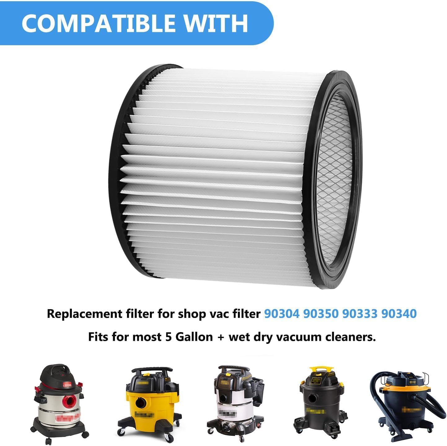 ANBOO Filtro di ricambio per Shop Vac 90304 90350 90333, sacchetti sottovuoto per Shop Vac 10-14 galloni, filtro a manicotto in schiuma 90585, adatto alla maggior parte degli aspirapolvere a