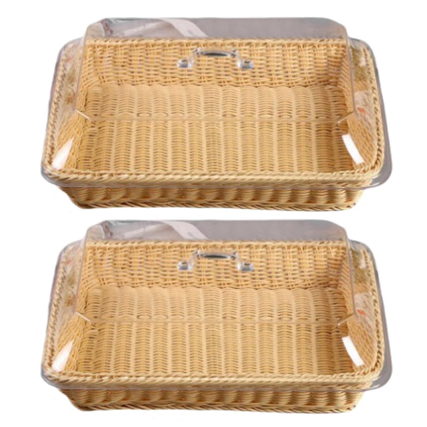 Vjsujehgy 2X Basket with Lid,Basket with Lid for Food,Tabletop Food Serving Basket,Woven Picnic Basket,Bread Basket Beige
