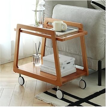 movable dolly wooden side table movable glass side table for small apartment with wheels bedside table 2 tiers small trolley for living room movable dining car
