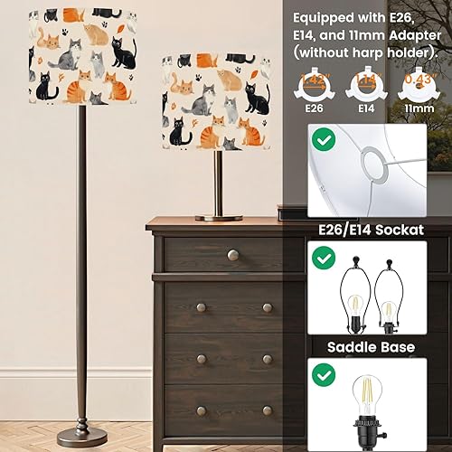 Miniatura 3 de Lamp Shade Vintage Beige Animal Retro Nursery Children Cats Paw prints Leaves Drum Lampshades for Floor Lamps Hanging Lamp Table Lamps 11"x11"x8.9"