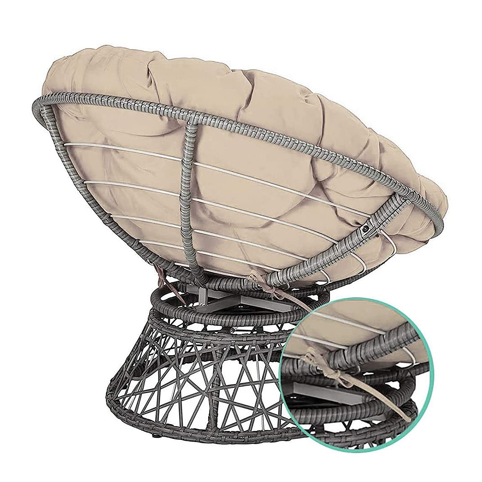 Mecedora impermeable para exteriores con asiento extra grande y cómodo, color beige, 140 x 140 cm