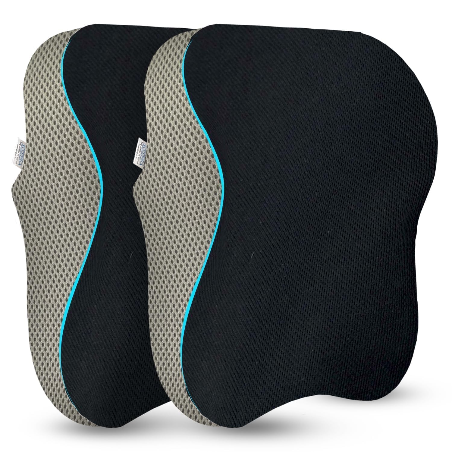 Sleepsia Ultimate Car Neck Rest Pillows | 1 Years Warranty | 100% Memory Foam Ergonomic Car Seat Head Rest Pillow for Neck & Cervical Support - Relieves Neck Pain (Black/Grey) Pack of 2