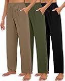 Huukeay 3 Pack Women's Lounge Pants, Cozy Wide Leg Lounge Slacks with Pockets Loose Flowy Yoga Sweatpant Workout Comfy Jogger