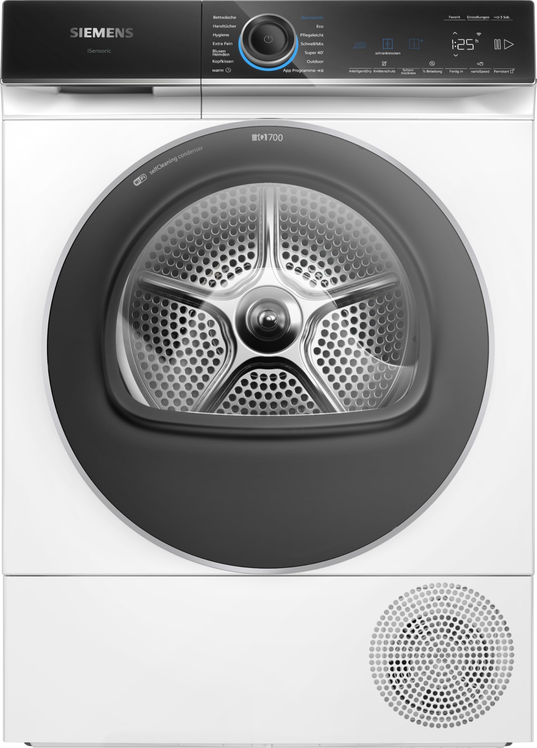 Siemens WQ46B2D41 iQ700 Sèche-linge à pompe à chaleur 9 kg, extrêmement silencieux, varioSpeed, demi-charge, protection anti-froissement, autoDry, connexion à la machine à laver via Home Connect
