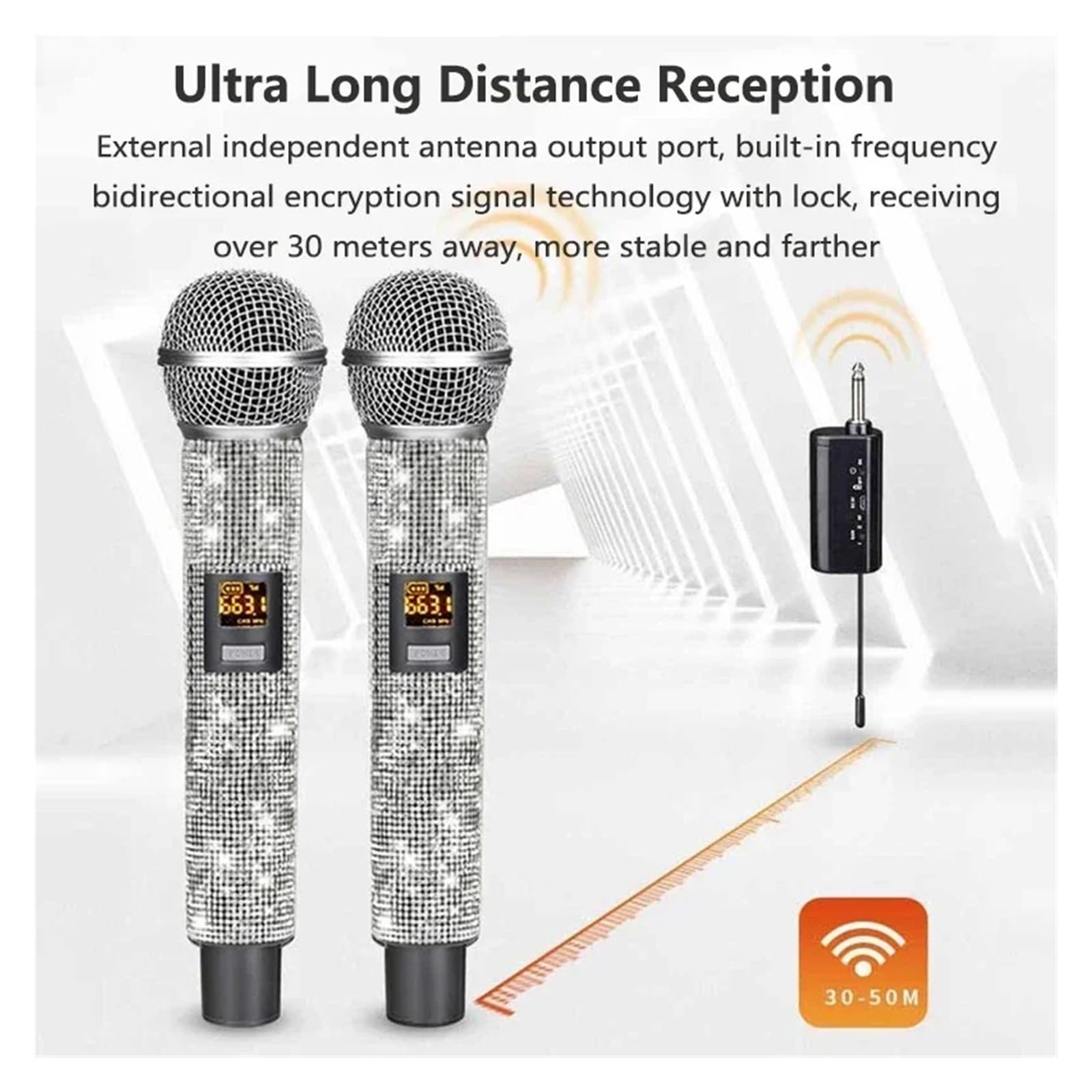 Microphone Sans Fil Professionnel Avec Diamant Type-c Charge Maison KTV Micro Audio Extérieur VHF Scène Karaoké Dynamique Captation Sonore Claire(1 drag 1)