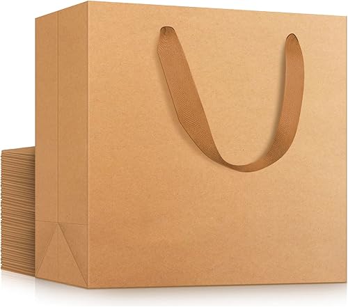 EUSOAR Bolsas de compras de papel Kraft, 25 bolsas de papel kraft marrón de 8.6 x 3.9 x 7 pulgadas con asas, bolsas de compras, bolsas de fiesta,