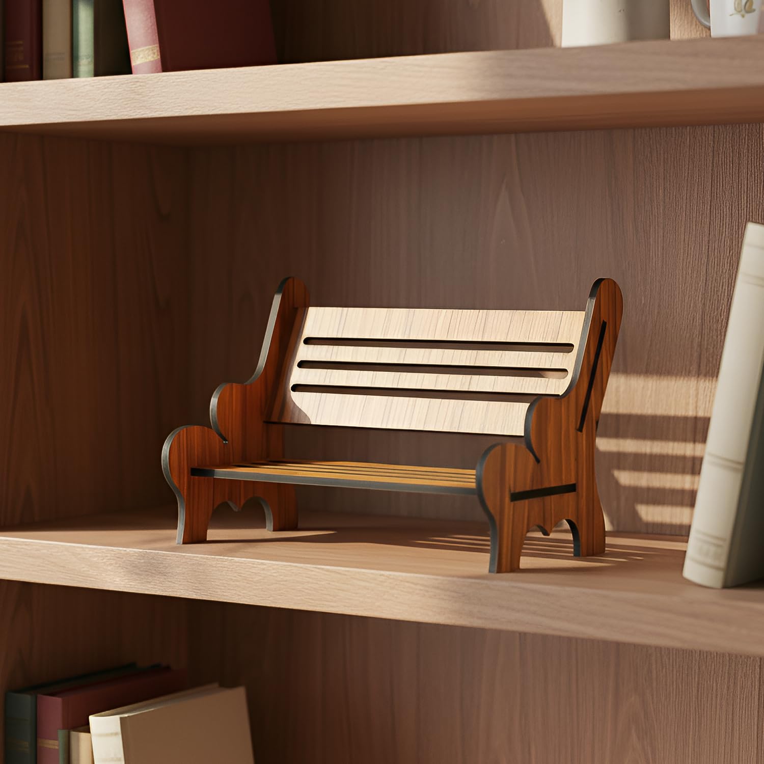 Ritwika's Handcrafted DIY Assemble Wooden Mini Bench Showpiece for Bedroom, Office Desk & Home Decoration, Solid MDF Material | Gift to Your Loved Ones, Size - 23 x 13 x 15 Cm, Set of 1 (Wood Brown) 4