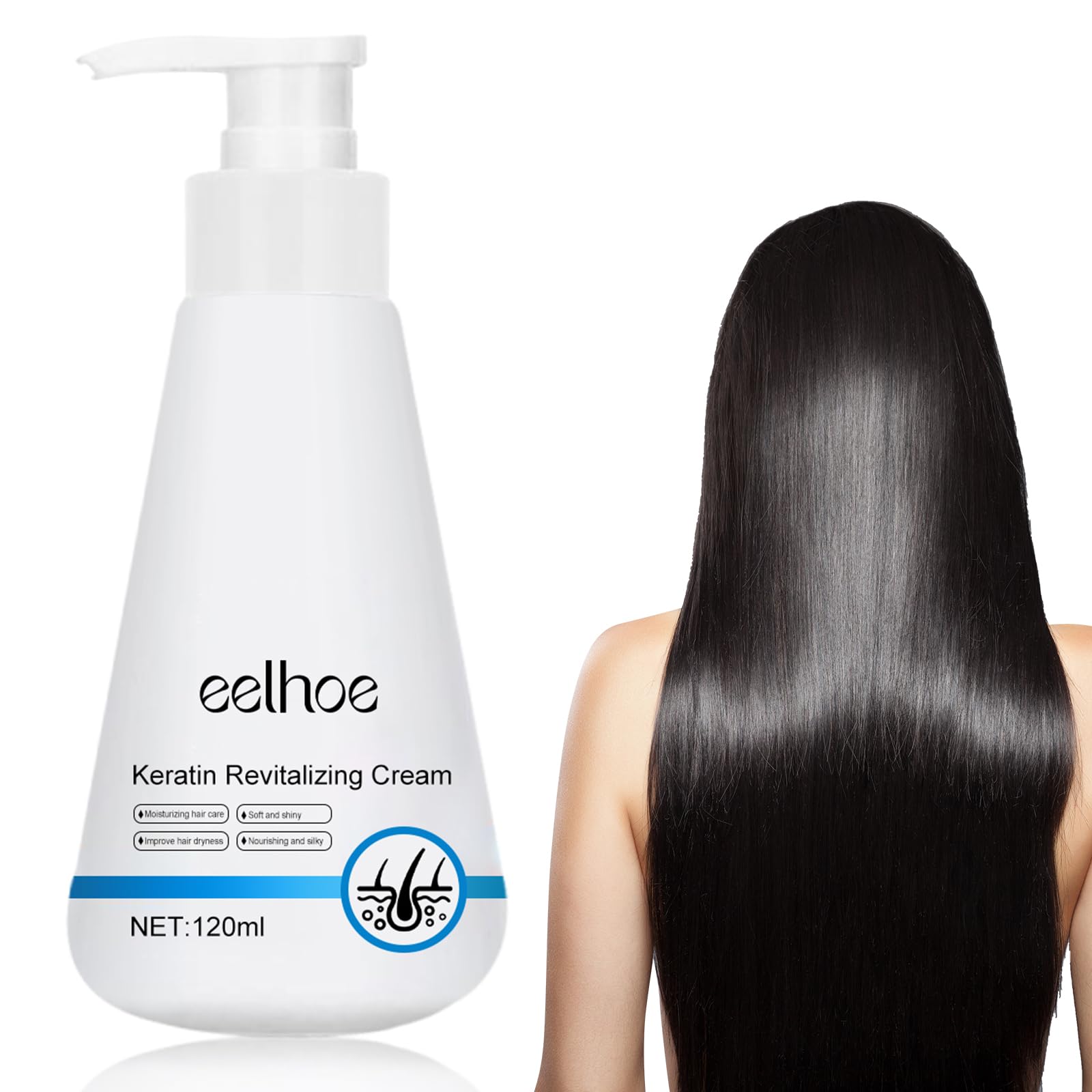120ml Keratin Haarkur, Proteinkorrigierende Glättungscreme, Nährende Haarpflegecreme für Lockiges Haar, Repariert und Reduziert Frizz, für Geschädigtes Dünnes Trockenes Strapaziertes Haar