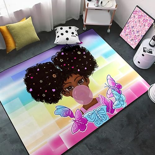 Vista 29 de Alfombras de Niñas Negras Afro para Sala de Estar Alfombras Moradas Dormitorio Decoración Mágica del Hogar Arte Música Niña Sofá Tapetes de Piso