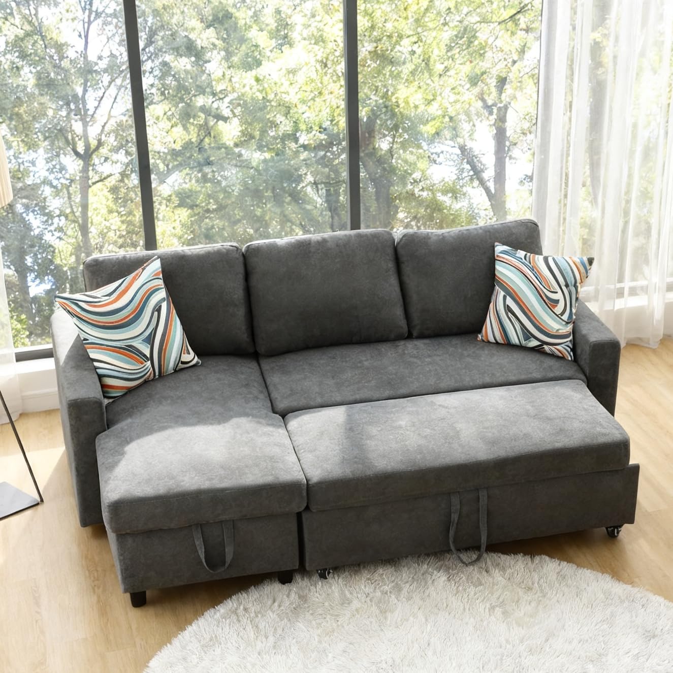 Photo 1 of Trygoal Pull Out Couch, L Shaped Sectional Couch with Pull Out Bed, Convertible Sofa Bed with Storage Chaise, Queen Size Sleeper Sofa, Sofa Bed Couch, Sleeper Sofa with Storage, Dark Gray (2 box set) 