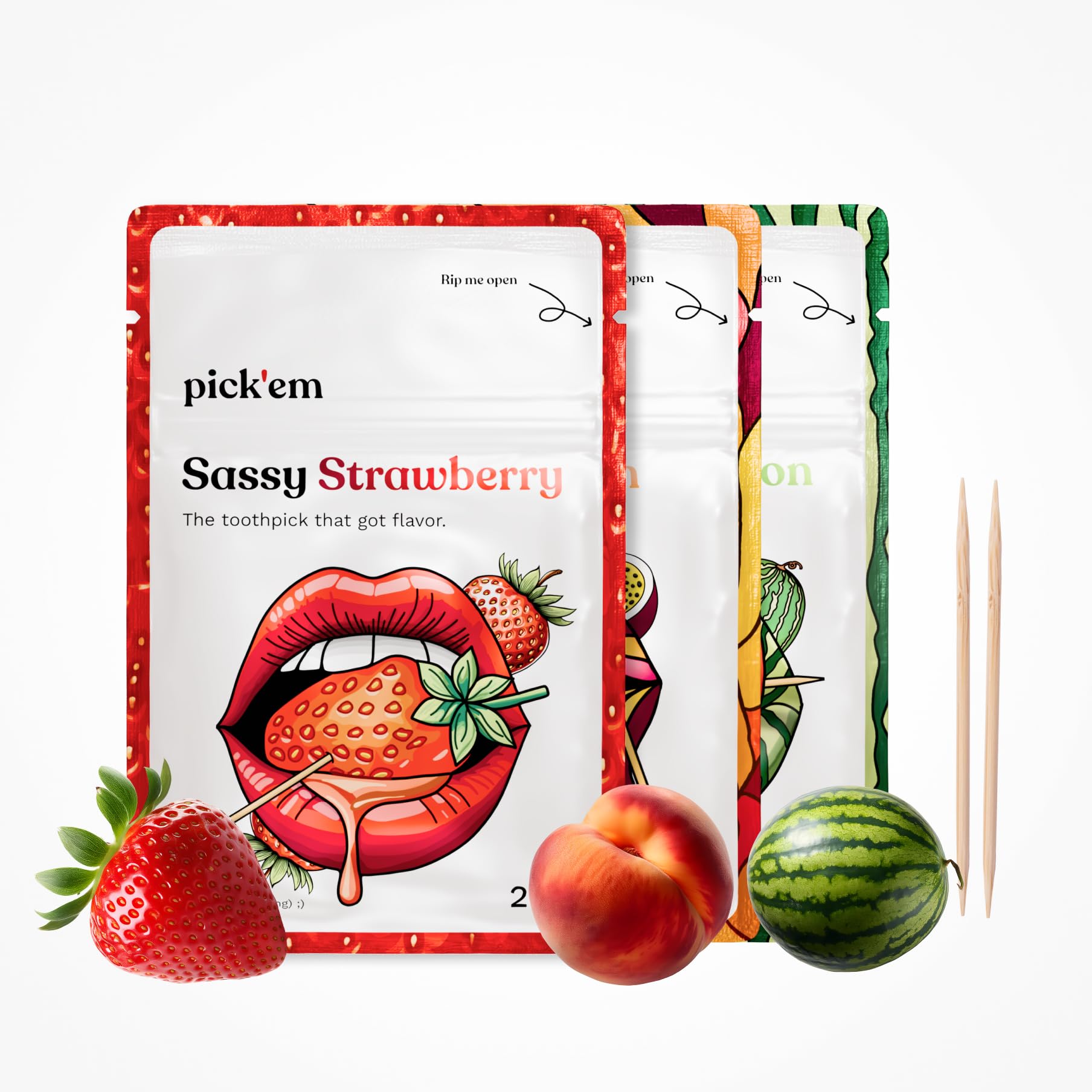 pick'em Tropical Flavoured Toothpicks, 3-Pack, 60 Wooden
