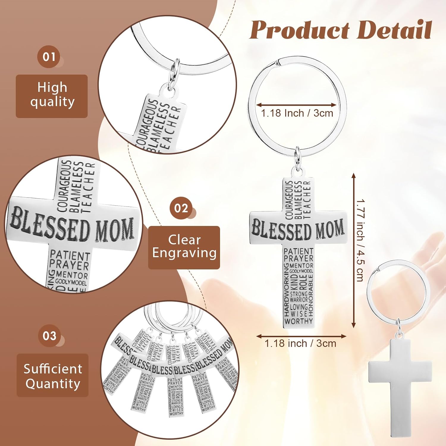 RoundFunny Bulk Mothers Day Gifts for Blessed Mom Cross Keychain Bible Verse Pen Church Christian Religious Gifts(25 Sets)