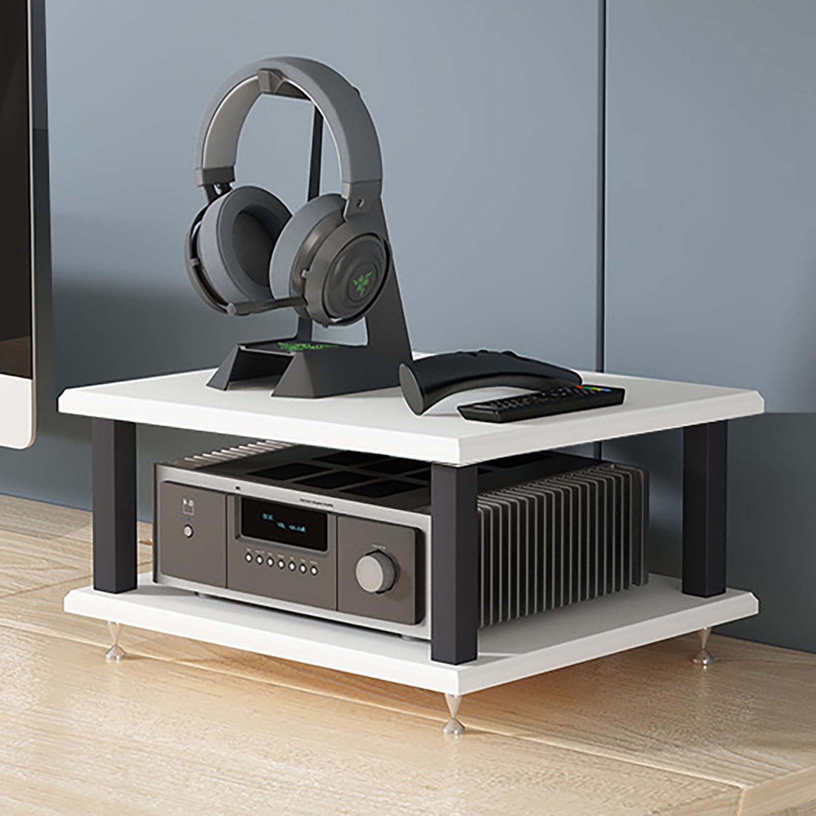 Stojak na komponenty AV, przenośny stojak do przechowywania multimediów, wieża audio stereo z metalową ramą, do użytku na biurku, centrum rozrywki, kompaktowa konstrukcja