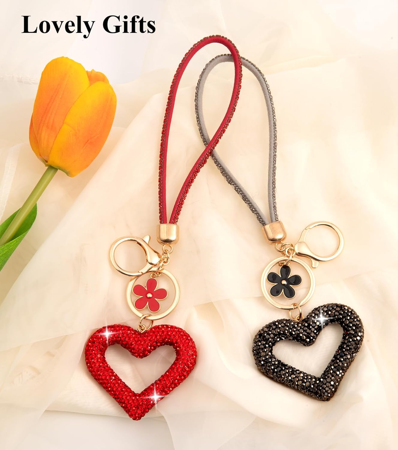 Cute Heart Keychains for Women, Bling Key chain Accessories Girly Wristlet Keychain for Car Keys, Backpack pom pom - Image 7