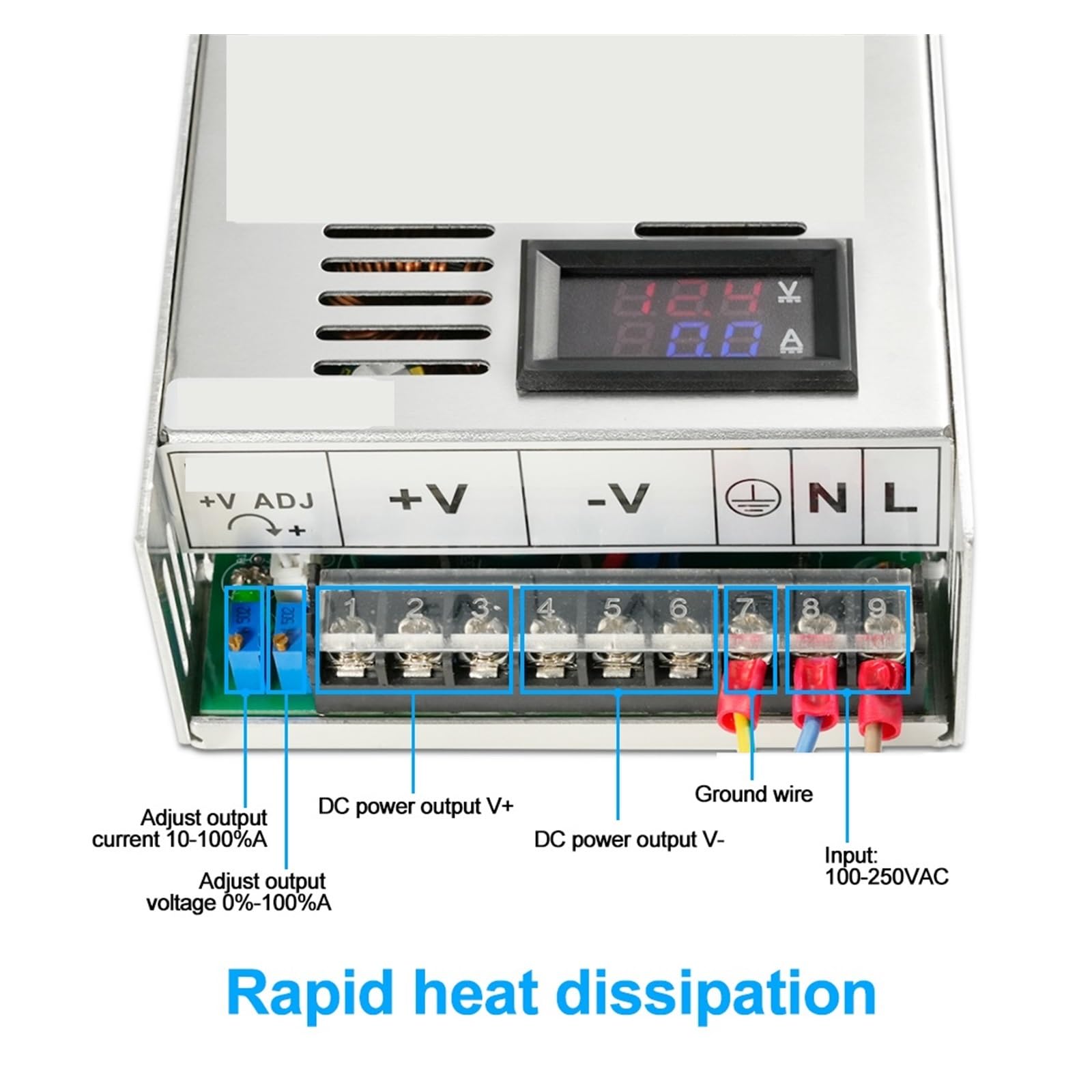 Zasilacz laboratoryjny, 500W 600W 1000W 1500W Cyfrowy Wyświetlacz Zasilacz 0-60V 72V 85V 90V 100V 110 150V 200V Regulowana Moc Wyjściowa Przemysłowe LED SMPS(0-12VDC,600W)