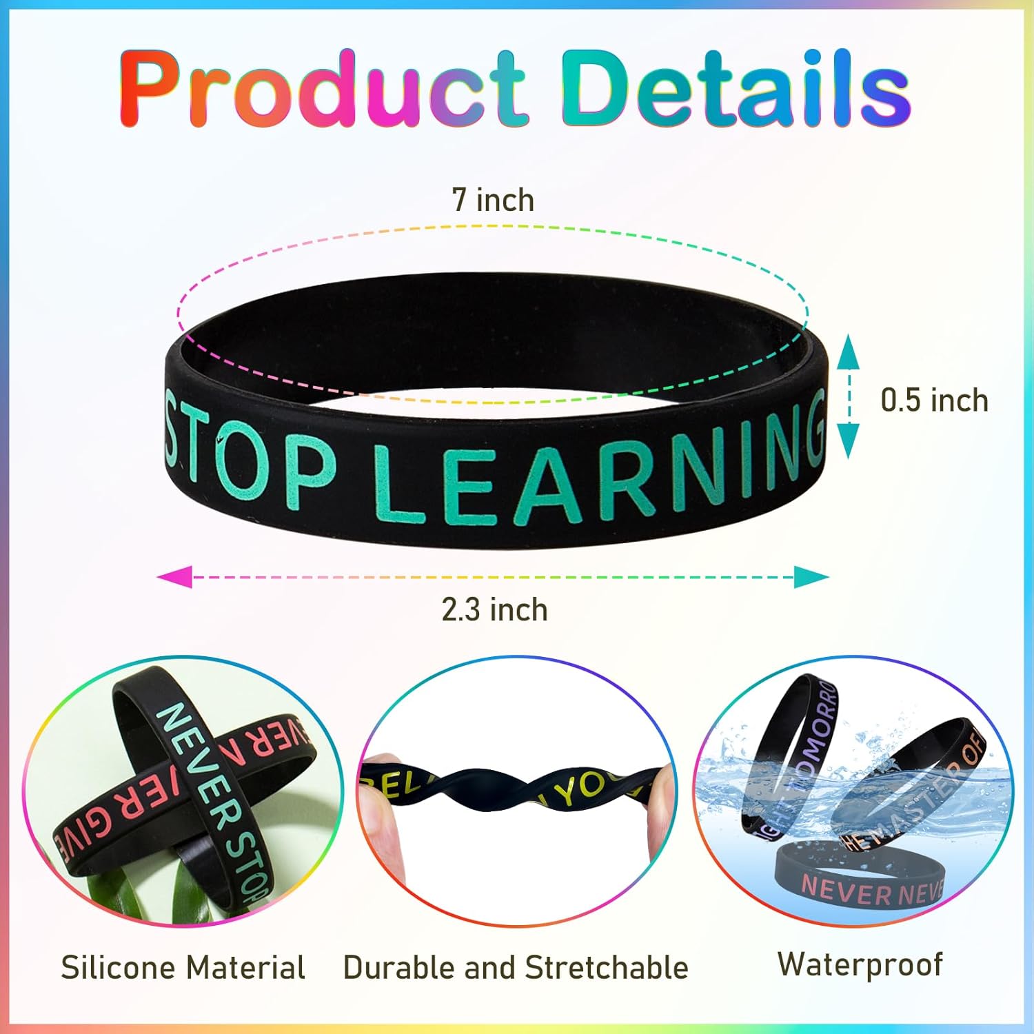 60 Pieces Motivational Quote Rubber Wristbands Colored Inspirational Silicone Bracelets Stretch Unisex Wristbands for Women Men Teens Gifts, 20 Styles - Image 4