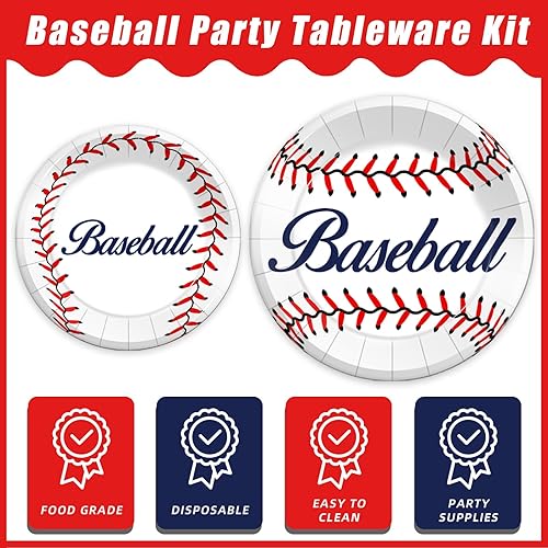 Miniatura 3 de Kepeel Juego de 96 piezas de decoración de fiesta de béisbol, platos de papel para fiesta de béisbol, servilletas, suministros de béisbol de