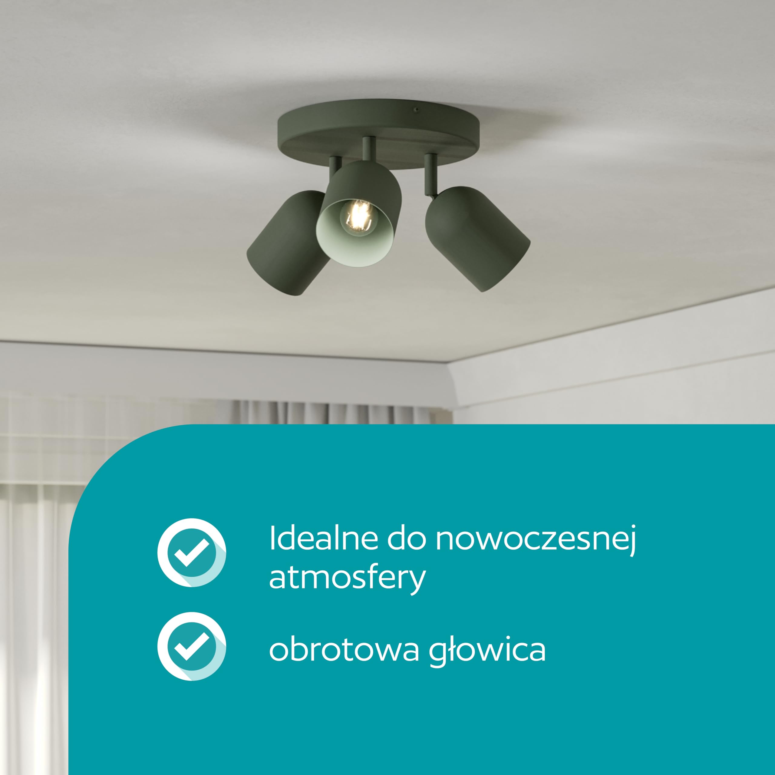 EGLO Tilston Lampa sufitowa 3-żarówkowa, reflektor sufitowy do salonuowa oprawa podsufitowa ze stali w kolorze ciemnozielonym E14 | Reflektor ze stali w kolorze ciemnozielonym, oprawka E14