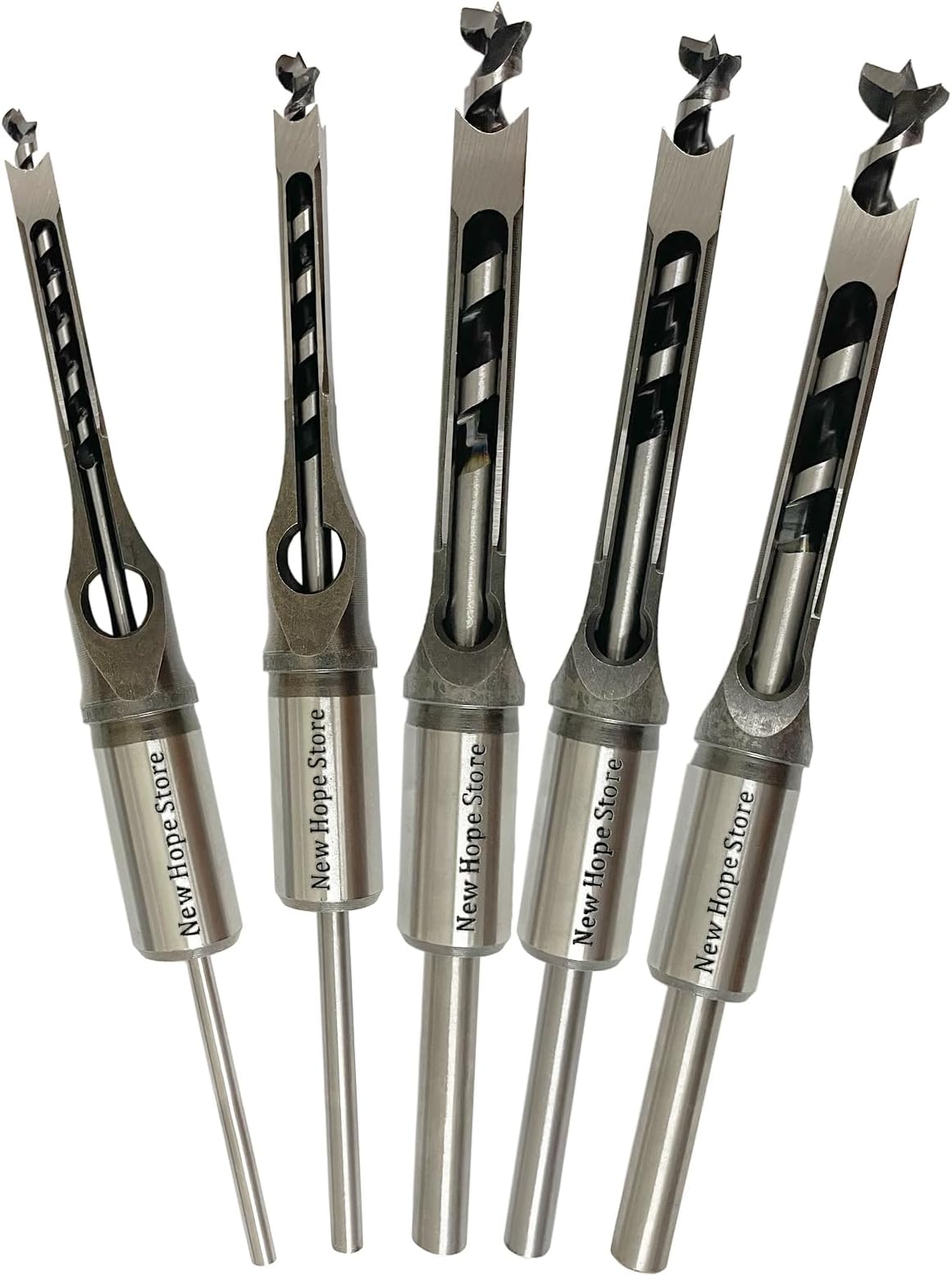 Woodworking Square Drill Bits Set, HSS Wood Mortising Chisel Countersink Bits Woodworker Hole Saw Power Tool Kits 1/4, 5/16, 7/16, 1/2, 5/8-Inch, Set of 5