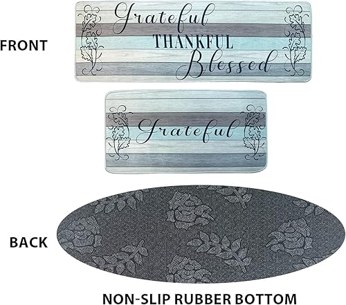 Miniatura 6 de Juego de 2 alfombras de cocina de Acción de Gracias, antideslizantes, color azul, alfombras de granja de 16 x 31.5 pulgadas + 16 x 47.3 pulgadas