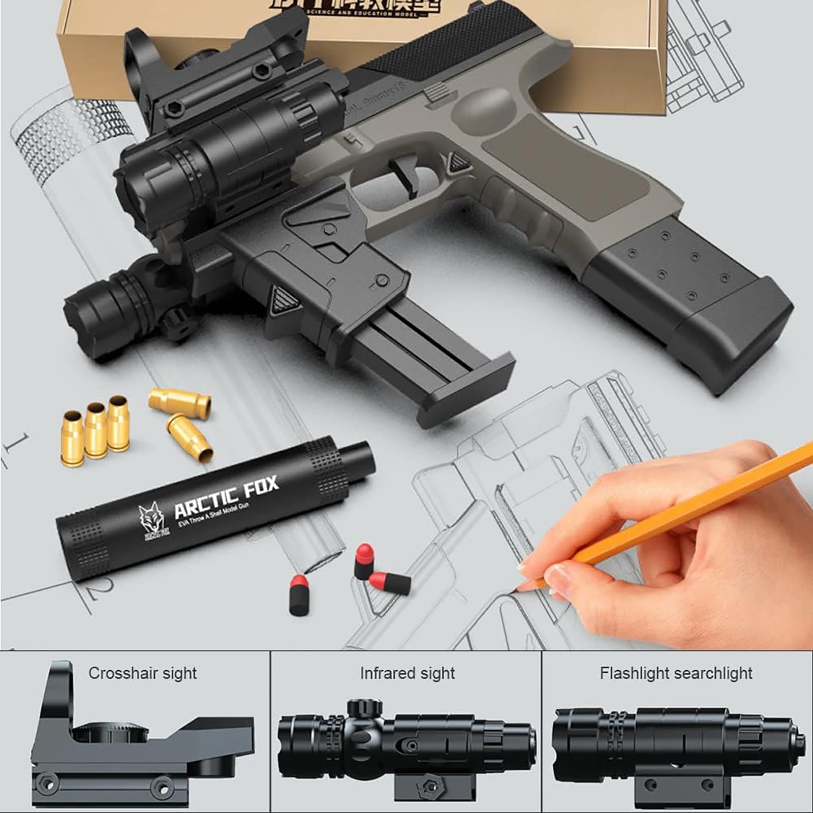 Pistola de Juguete, Pistolas Juguetes Realista Niños con Accesorios Combinados, Pistola de Balas Espuma Blaster para niños Mayores de 14+ años, Jugar al Aire Libre (clásico)