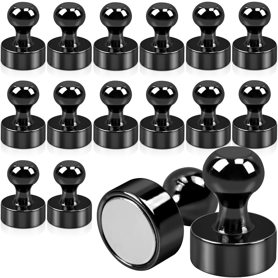 24 Aimants Néodyme Puissants - Petit Format - Pour Tableau Magnétique, Frigo, Bureau - Noir - Revêtement Nickel