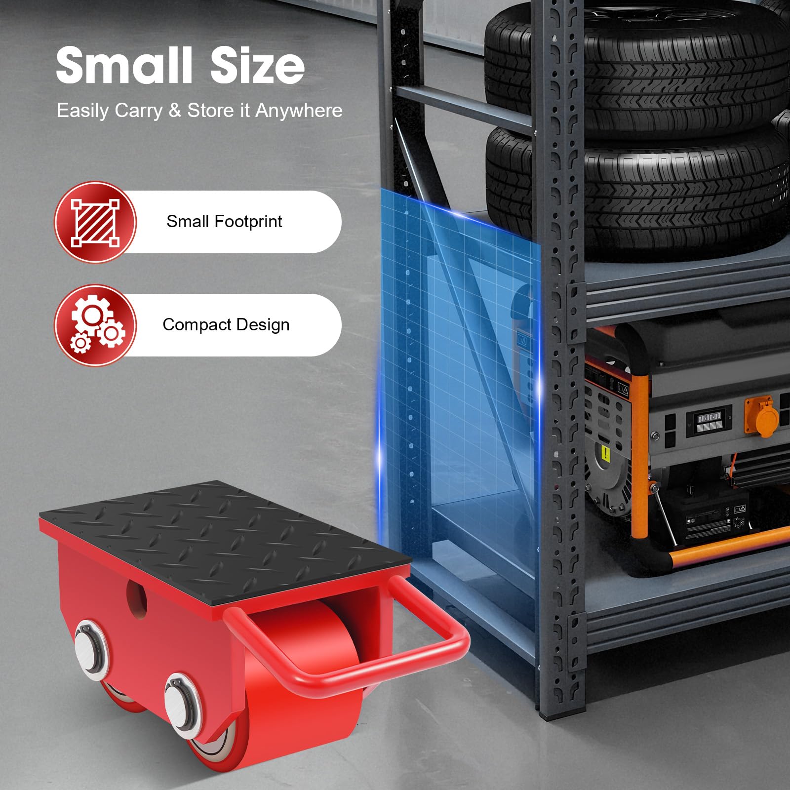 Ruote corazzate, carrello di trasporto, scooter industriale con 4 ruote direzionali in poliuretano, piastra girevole per il trasporto di mobili (2,5T rosso)