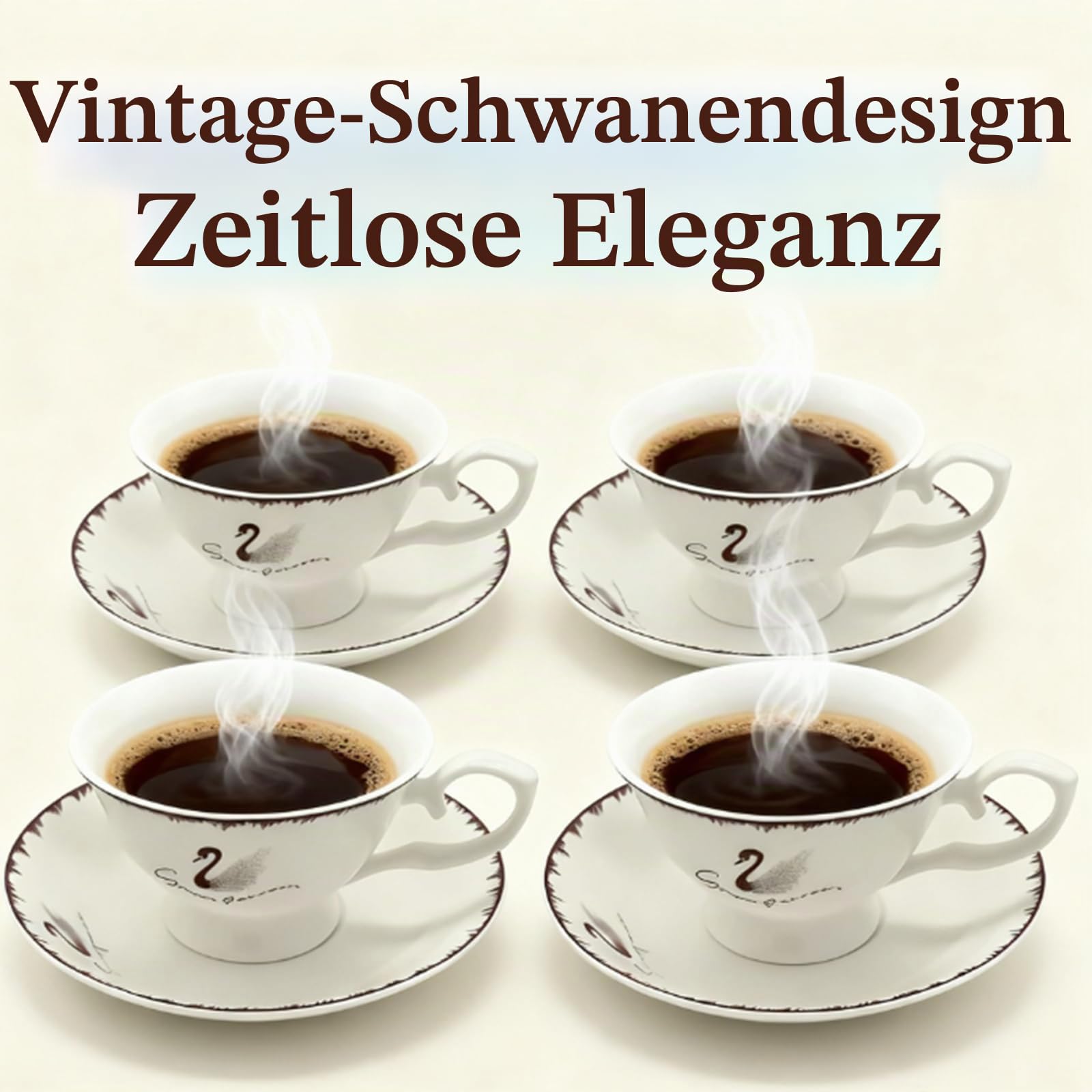 Gold Türkische Kaffeetassen, Mokkatassen-Set für 4 Personen, 4-teilig, Weißgold, 4 Espressotassen und 4 Untertassen