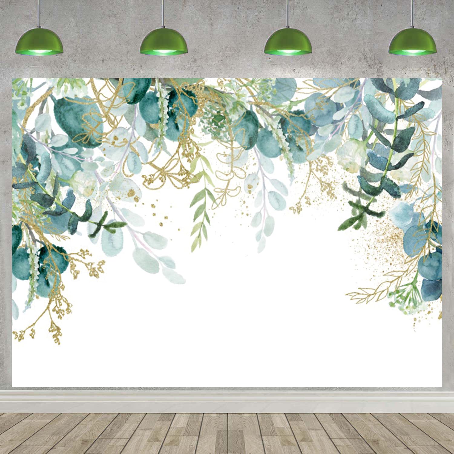 2.4x1.8m Telón de Fondo Verde Oro y Hojas de eucalipto Verde Fotografía Fondo Novia Baby Shower Cumpleaños Fiesta de Bodas Decoraciones Banner Photo Booth Props