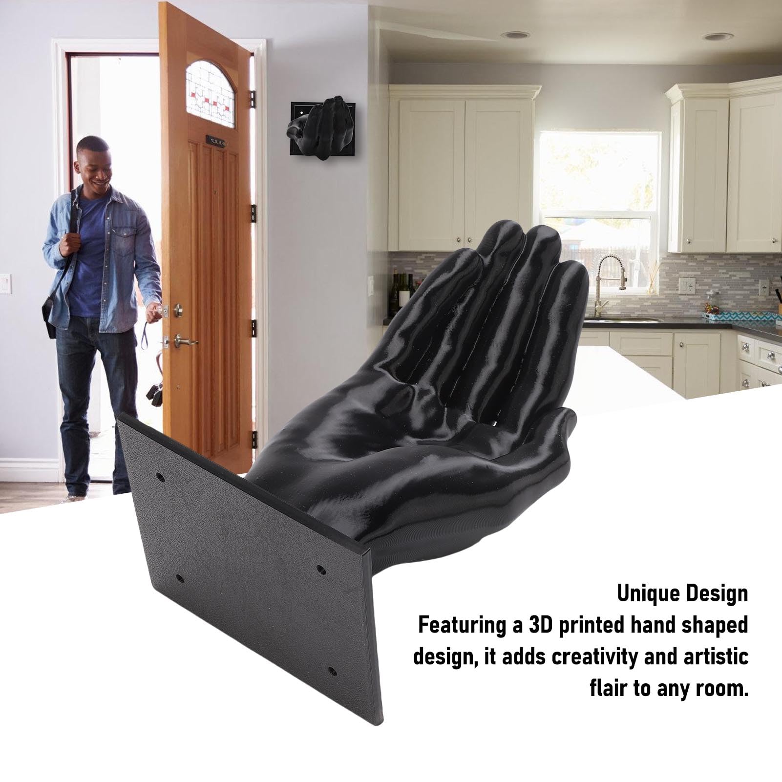 Ejoyous Appendichiavi a Forma di Mano con Materiale PLA resistente. Gancio da Parete Unico per l'ingresso e il bagno. Massimizza lo Spazio Verticale (BLACK)