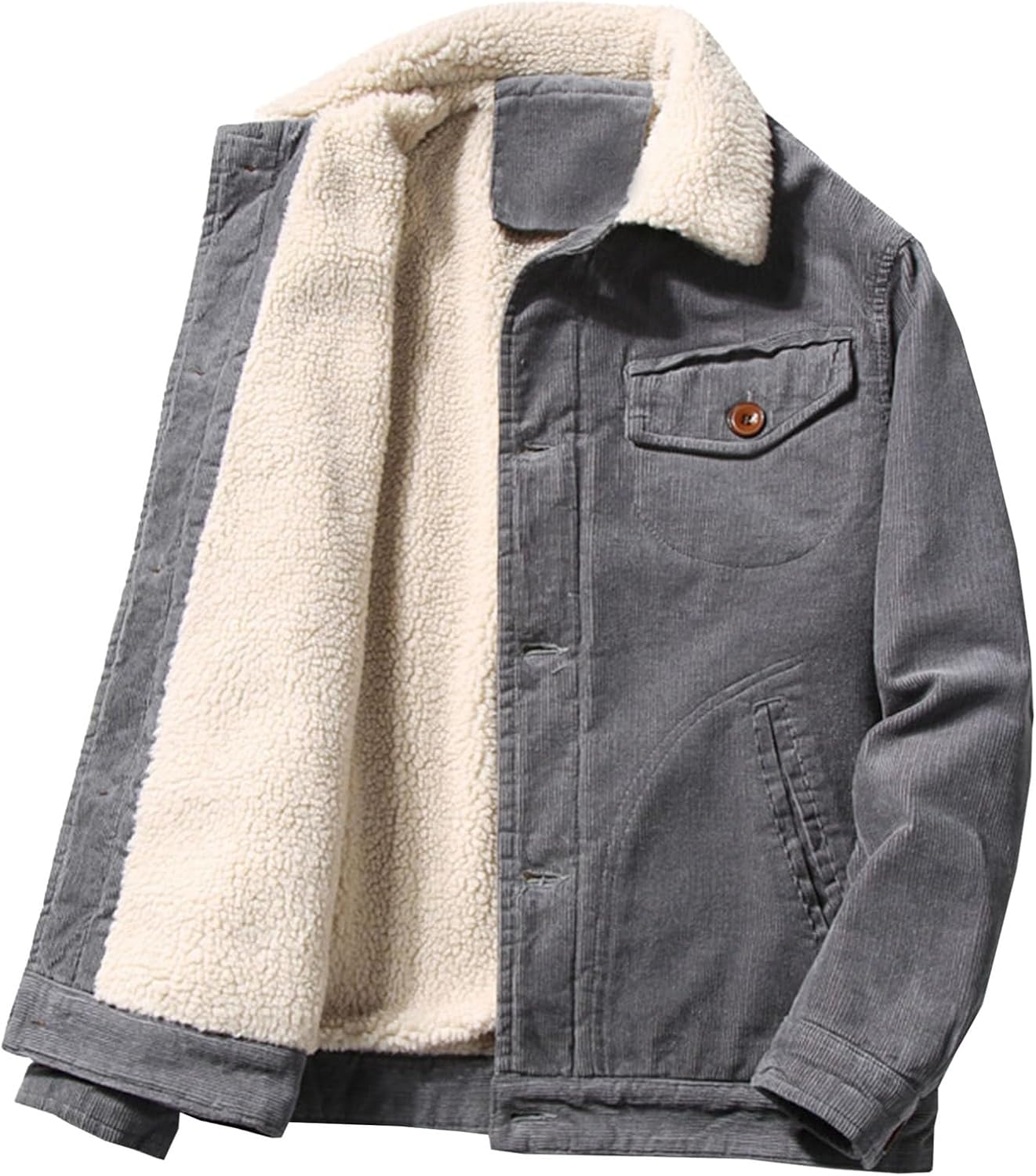 Men's Corduroy Shirt Jacket Stylish Casual Fur Collar Shacket Fashion Button Up Cotton-Padded Jacket Warm Winter Coat
