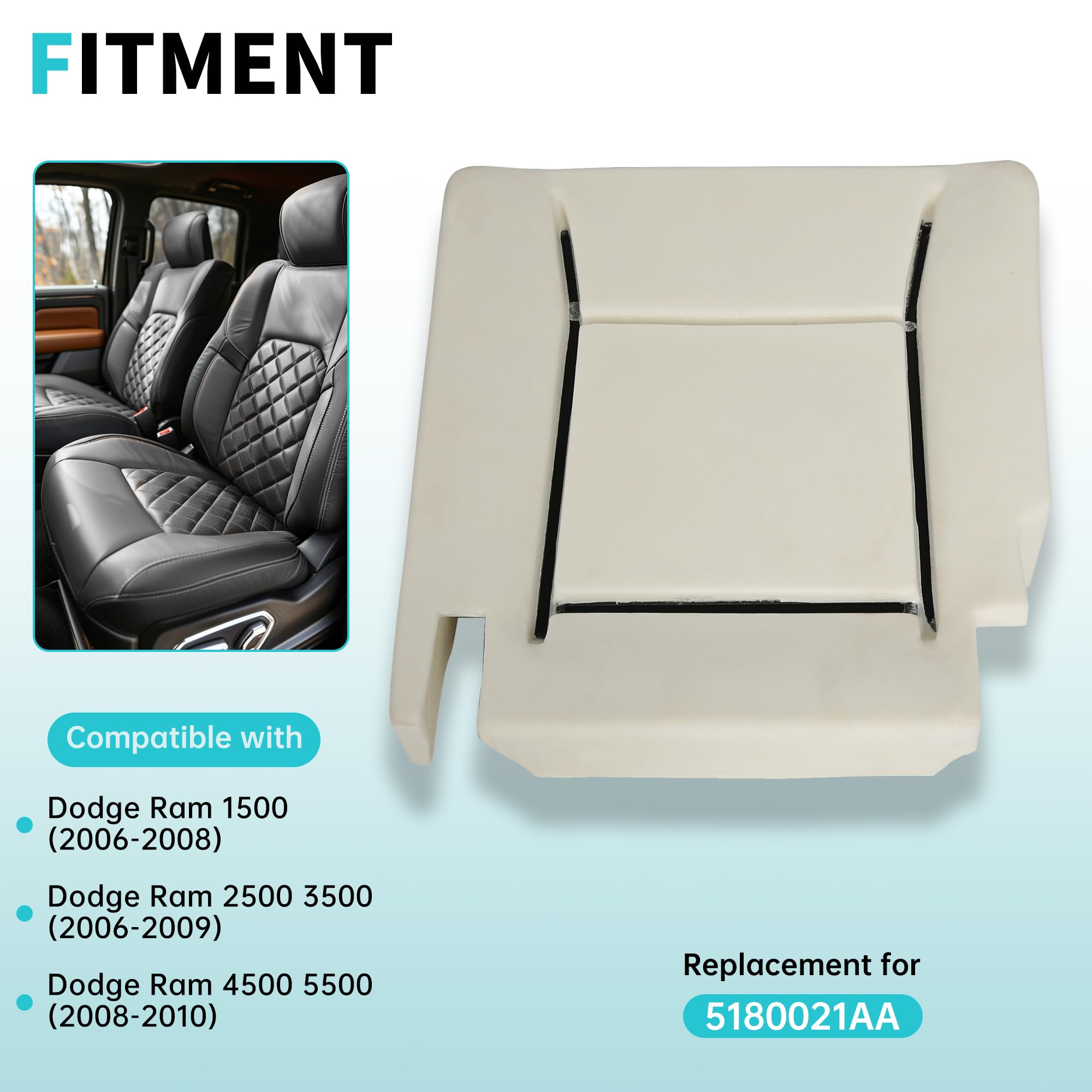 ECOTRIC Left Seat Bottom Cushion Compatible with 2006-2010 Dodge Ram 1500 2500 3500 4500 5500 Pickup Truck Driver Side Lower Pad Seat Foam Replacement for 5180021AA