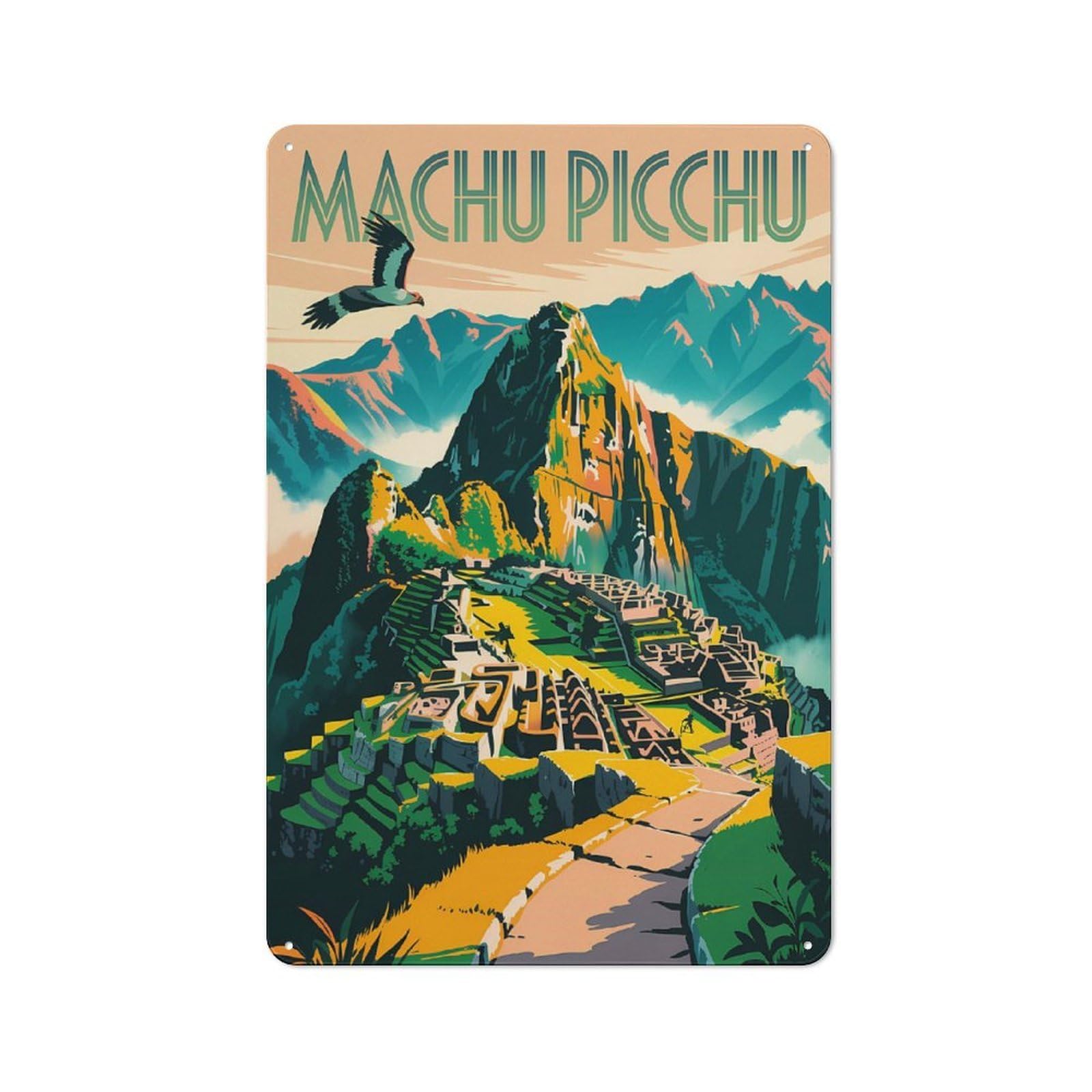 Machu Picchu Vintage Decorative Tin Plaque 30x20cm, Decorative Novelty Wall Art for Hallway, Home Bar, Garage Or Study