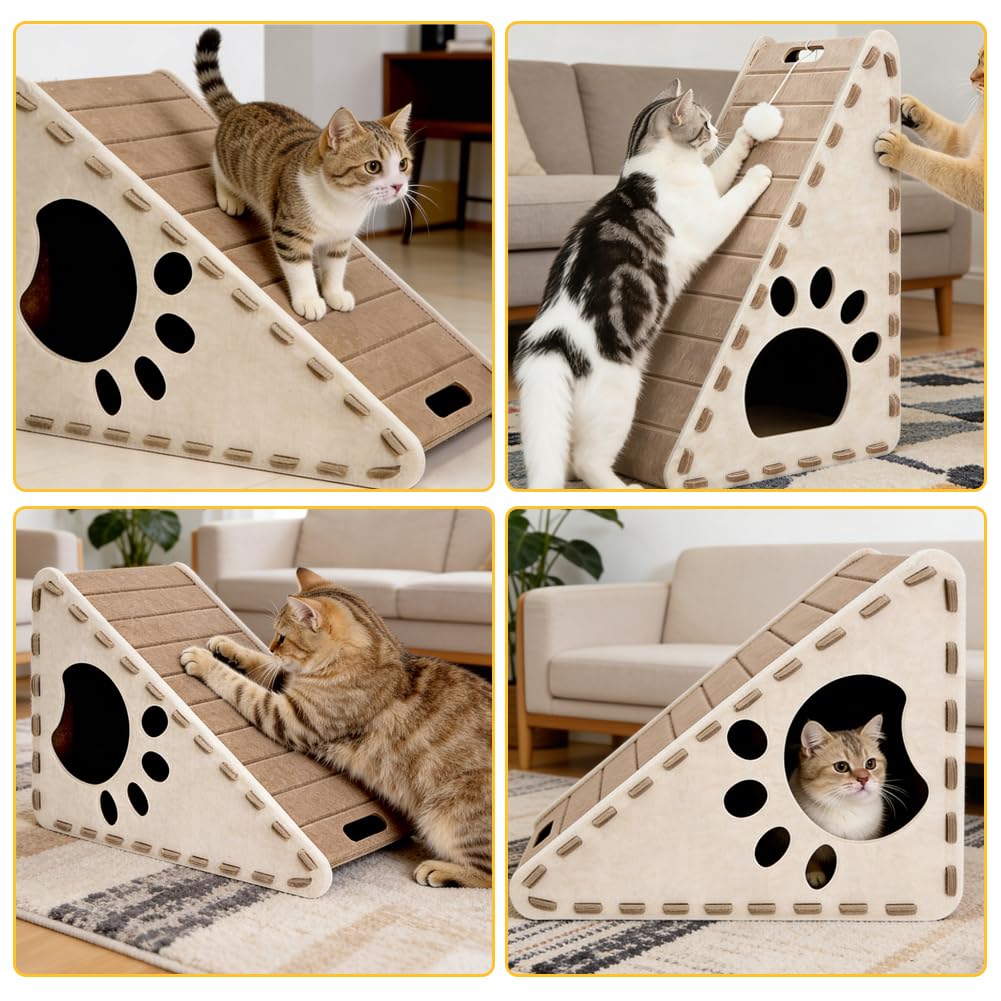 Katzen Kratz, 3-in-1 Kratzbrett, Filz Kratzbrett, Verschleißfest und Leicht zu Reinigen(Braun)