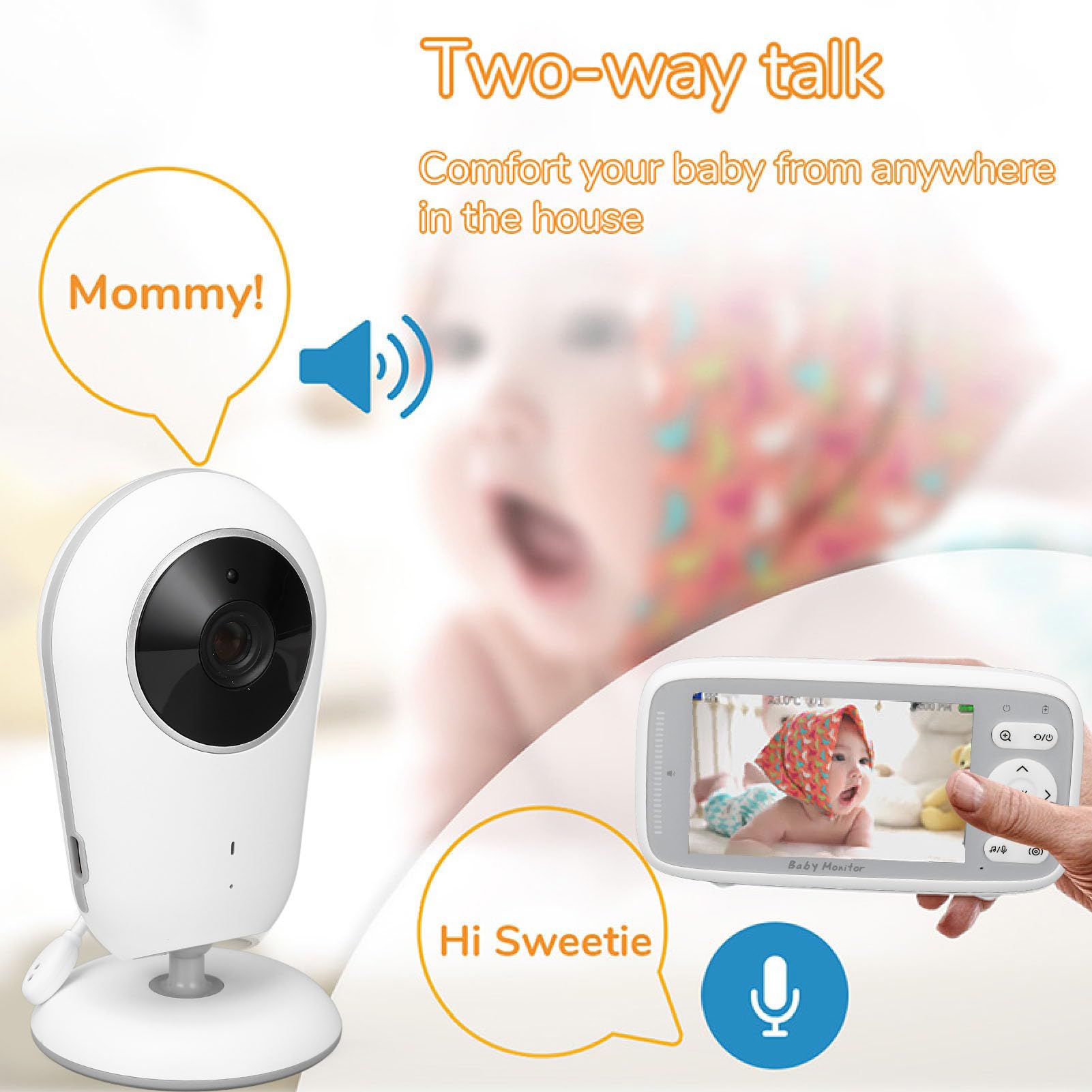 Goshyda Baby Monitor, Videocamera per Neonati con Schermo LCD da 4 Pollici, Supporto Conversazione Bidirezionale, Visione Notturna, Sorveglianza della Temperatura, Videocamera per (Spina