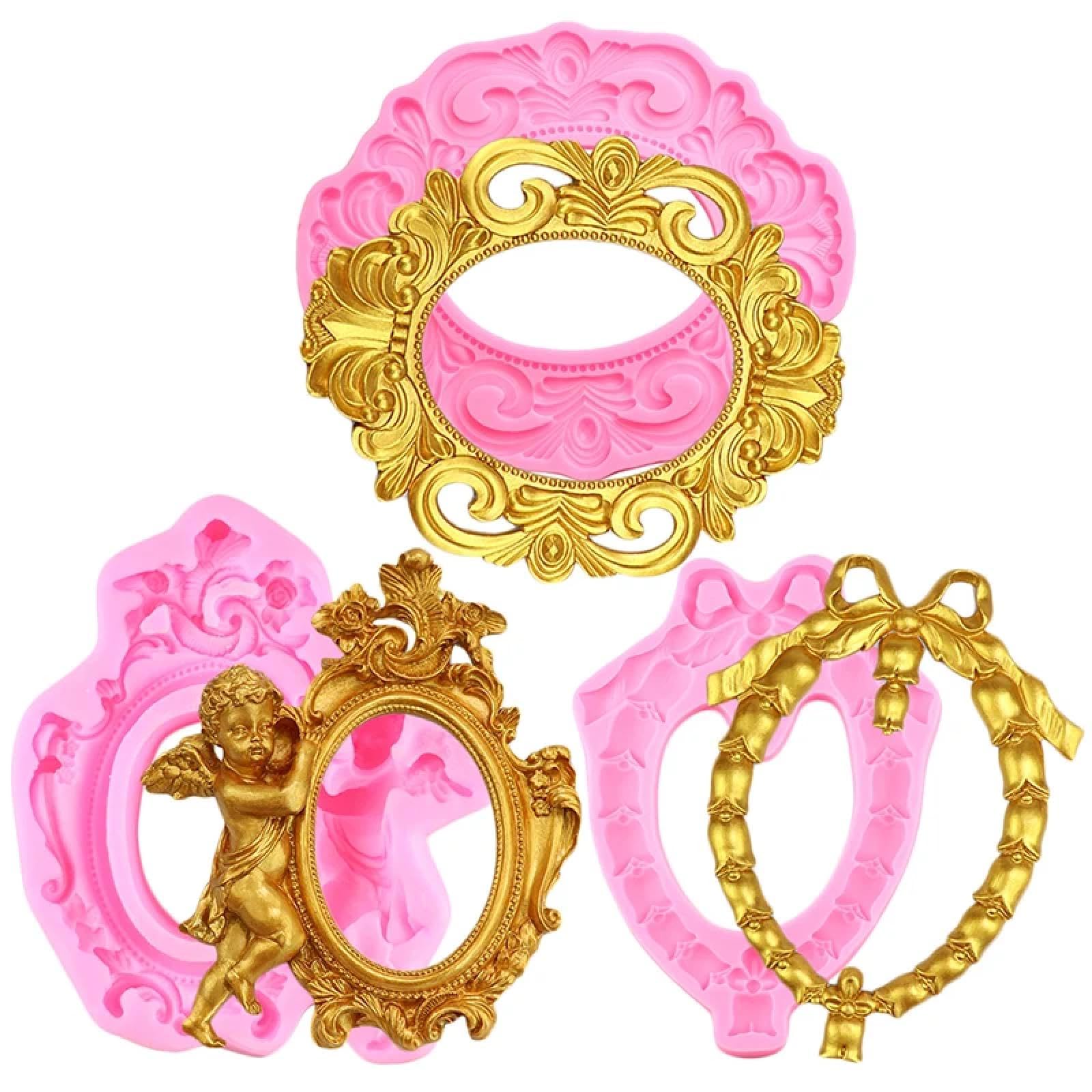 Herramientas para fondant, marco de silicona, molde de silicona para alivio barroco europeo, herramientas de decoración de pasteles de fondant, moldes de chocolate y arcilla de caramelo, 26,5 x 19,4