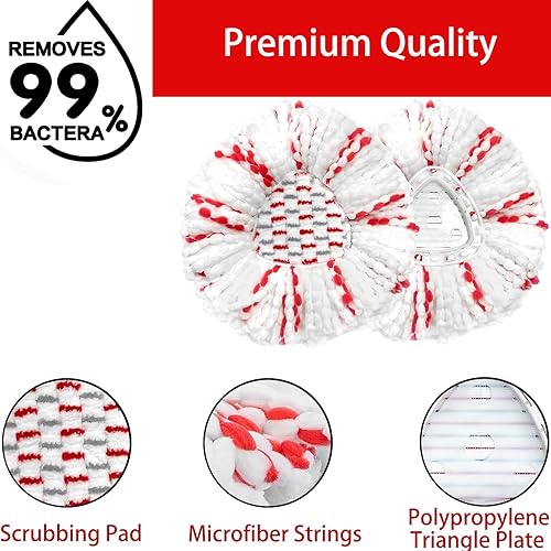 Miniatura 17 de Cabezal de repuesto para trapeador giratorio, paquete de 6 repuestos compatibles con trapeadores giratorios Ocedar triangular, repuesto de mopa Rojo