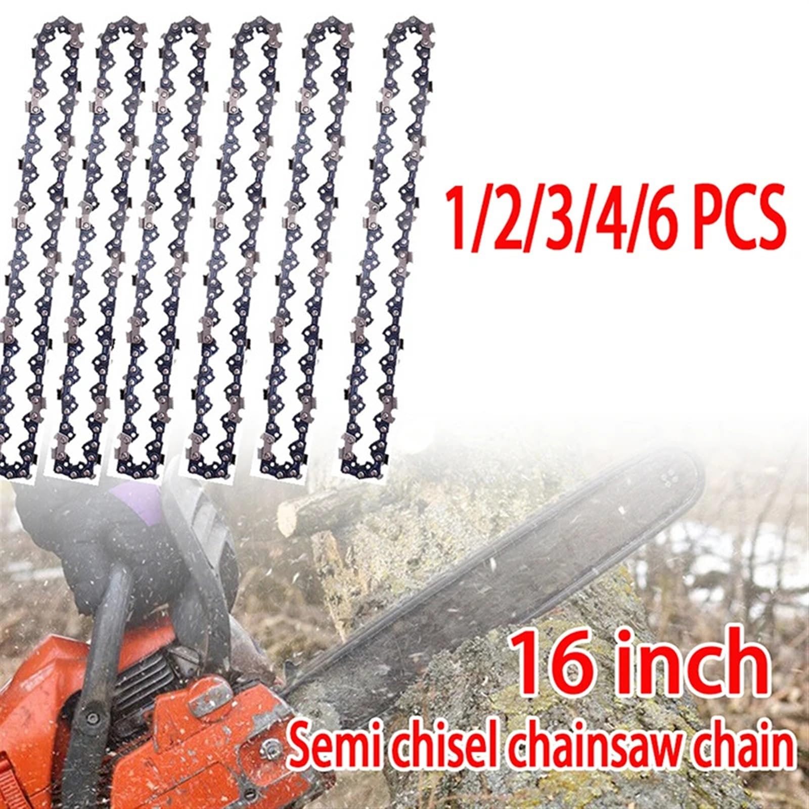 Cadena Motosierra Motosierra de cadena de 16 "pulgadas, calibre de 3/8" LP .050 ", 55 eslabones de transmisión, semicincel, repuestos de motosierra eléctrica a gasolina, poda de registro(6x Chain)
