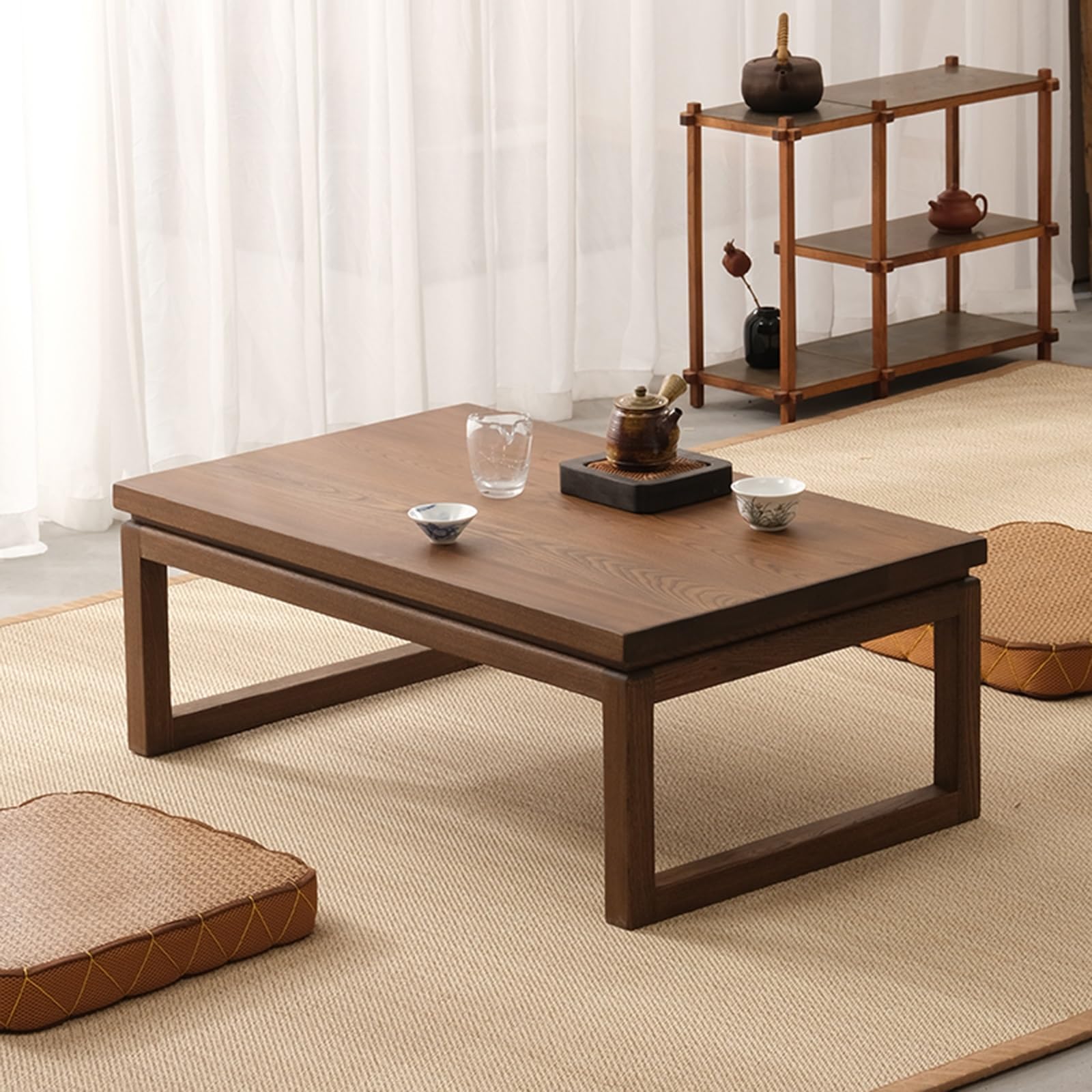 Table basse en bois massif d'orme haut de gamme de style traditionnel japonais