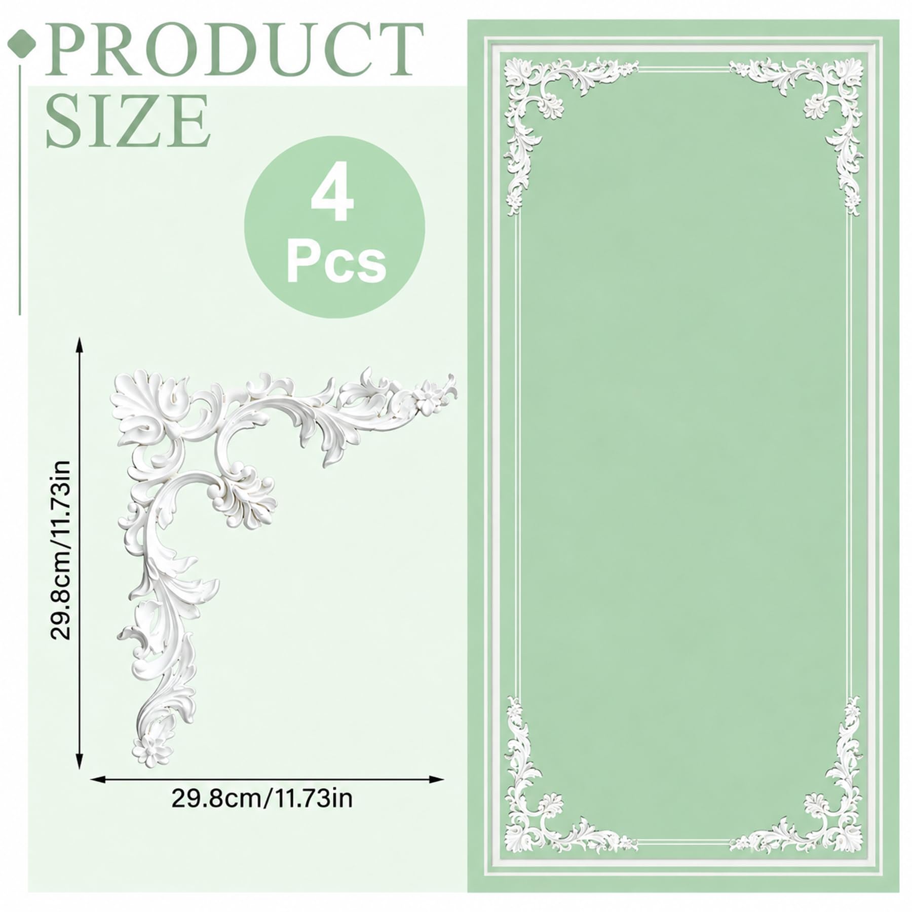 4 PCS Angolari Decorativi per Pareti E Soffitti in PU Modanature Angolari 3D con Decorazioni Floreali Profili Decorativi Verniciabili per Cornici E Angoli Elegante Finitura