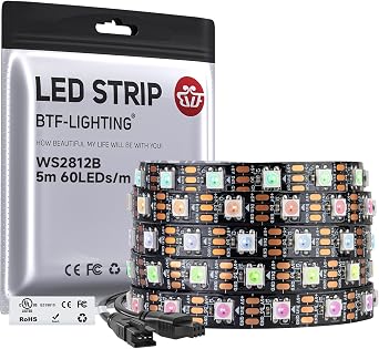 BTF-LIGHTING WS2812B IC RGB LED Strip,UL Listed,Pure Gold Wires,DC5V 16.4FT 300LED 5050SMD,Individually Addressable,Flexible for DIY Chasing Full Color Project,3M Tape,IP30No Adapter or Controller