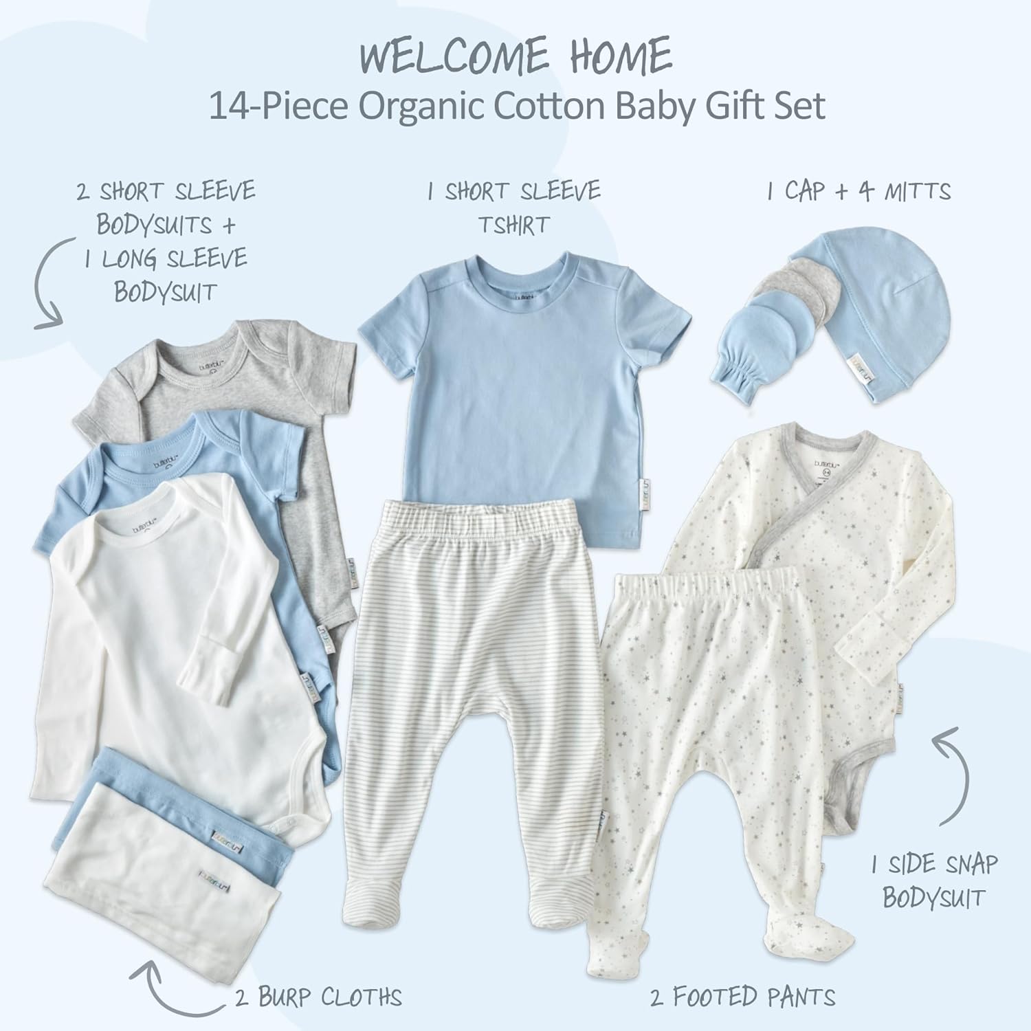 Welcome Home 14-Piece Baby Gift Set Organic Cotton Layette Clothing in Box for Boys & Girls - Image 3
