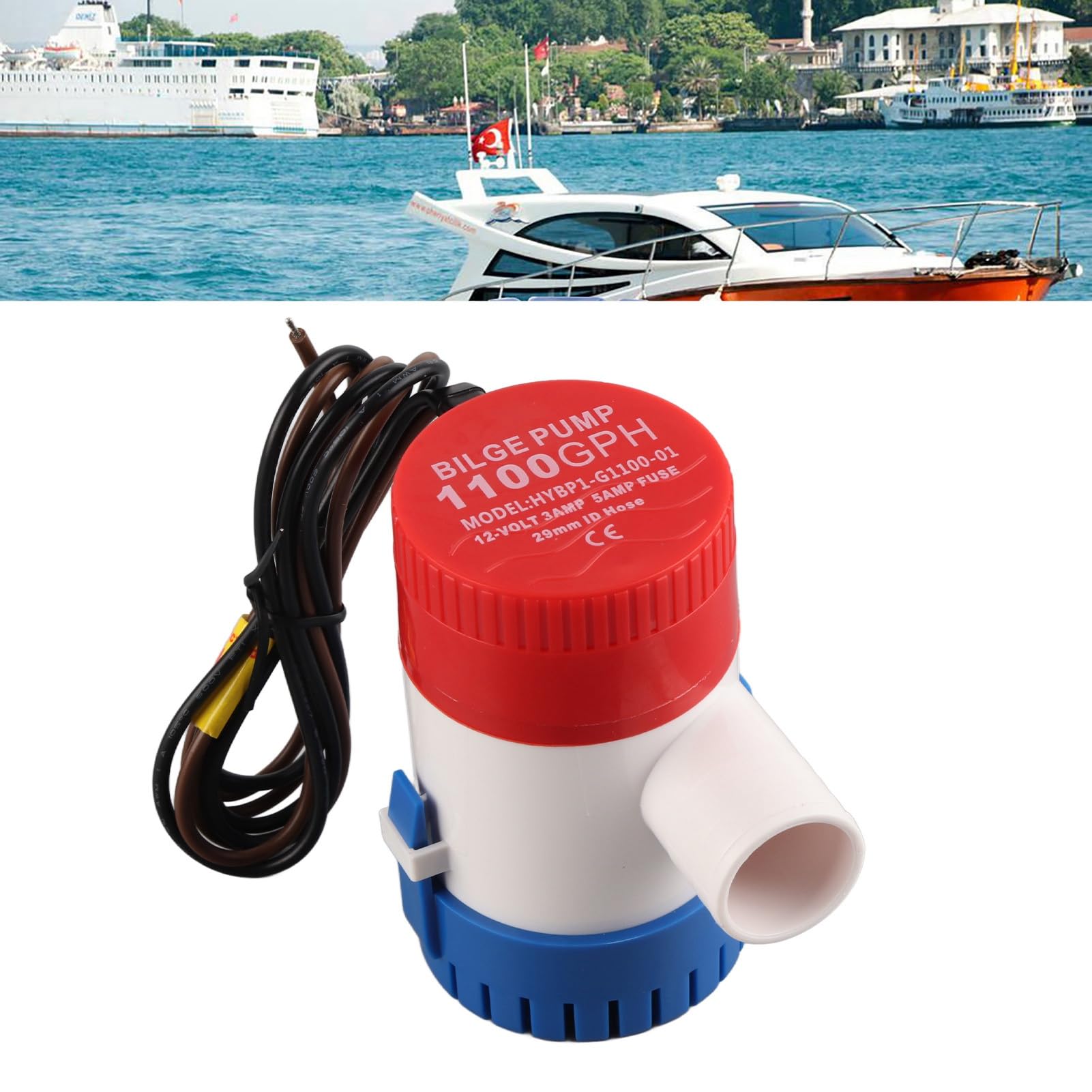 EBTOOLS pour bilge pump 12v 1100 pour 80 gph bilge pump Pompe de cale de 12V 3A 1100 GPH, pompe de cale d'eau marine électrique submersible pour le bateau de yacht marin