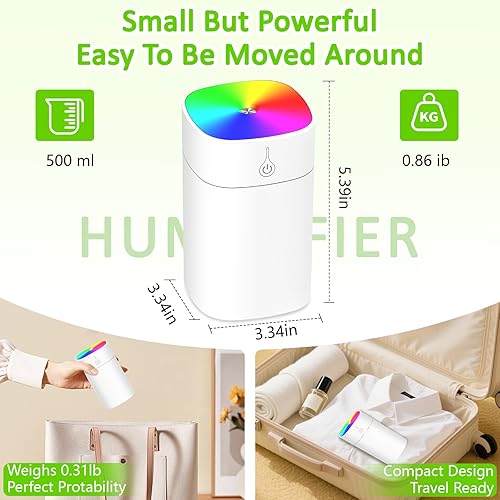 Miniatura 7 de Mini humidificadores de 13.5 fl oz para dormitorio, difusor de aroma portátil para el hogar, humidificador de plantas pequeñas, difusor de aroma de