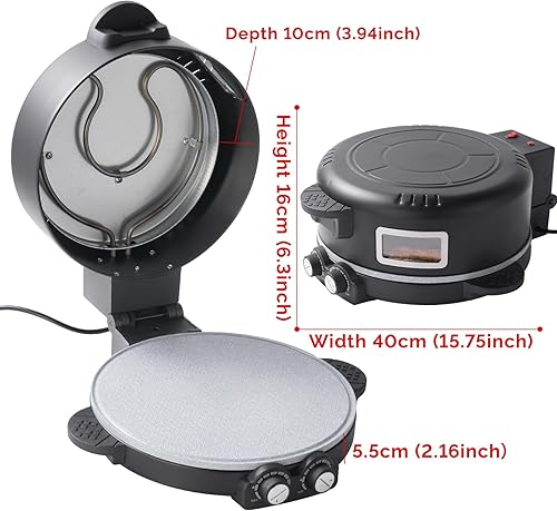 Miniatura 6 de Horno eléctrico de pizza de 12 pulgadas con temporizador y control de temperatura, perfecto para pizzas, panqueques, quesadillas, galletas (negro)