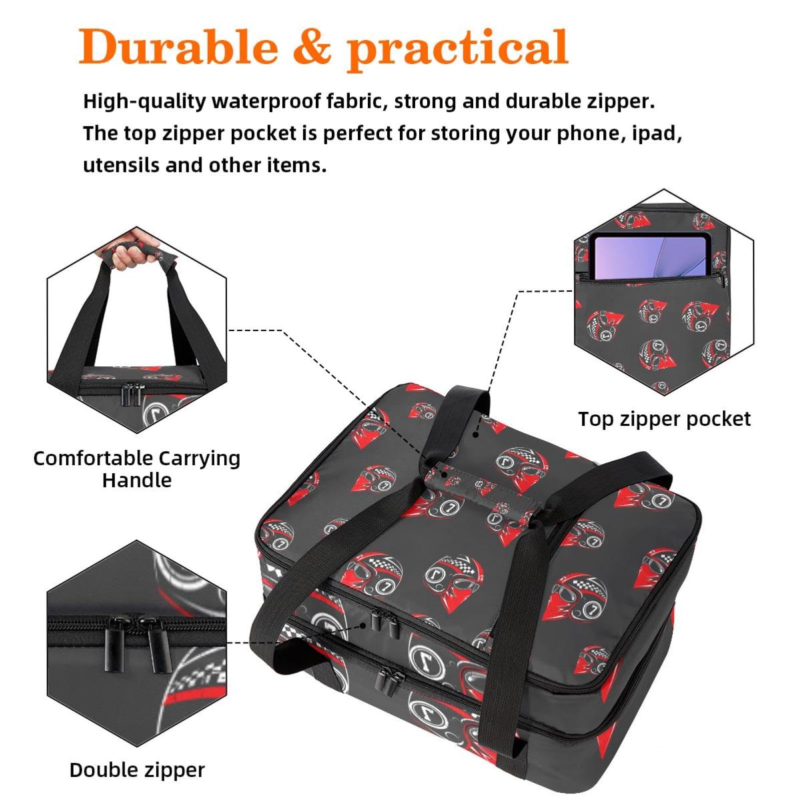 Grand sac à déjeuner isotherme pour homme et femme, double couche, étanche, étanche, réutilisable, sac fourre-tout pour le travail, l'école, le pique-nique, la plage, le camping, les voyages, motif