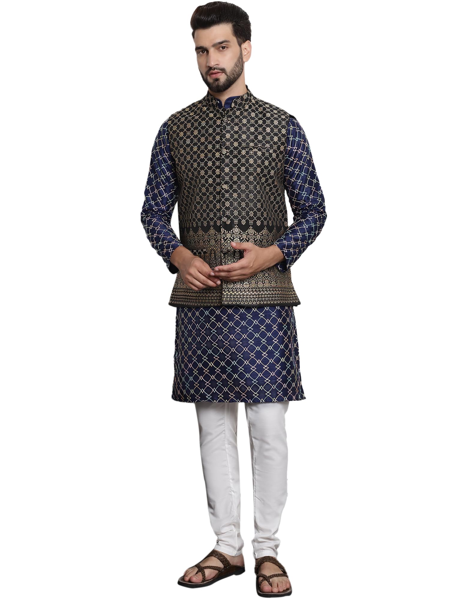 (Since 1958 Men's Silk Blend Kurta and Pyjama with Nehru Jacket